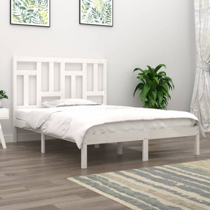 Cadru de pat dublu, alb, 135x190 cm, lemn masiv de pin GartenMobel Dekor