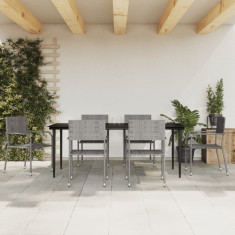 vidaXL Set mobilier de grădină, 7 piese, gri&negru, poliratan și oțel