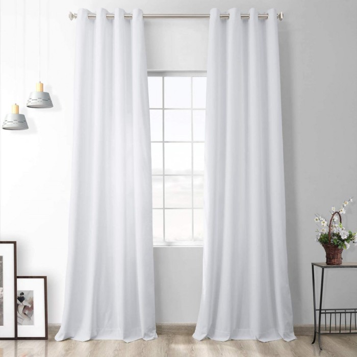 Set draperii din catifea cu inele argintii, Madison, 250x270 cm, densitate 700 g/ml, Alb, 2 buc