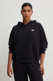 New Balance bluza Sport Essentials femei, culoarea negru, cu glugă, neted, WT41507BK