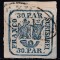 ROMANIA 1862 LP 10 PRINCIPATELE UNITE EMISIUNEA I - 30 PARALE/FRAGMENT STAMPILAT
