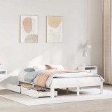 Cadru Pat Gossi Alb 150x200 cm, Lemn Masiv Pin, cu Sertare, Depozitare Suplimentara, Somiera Inclusa