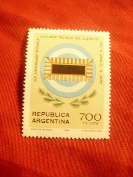 Serie Argentina 1980 - 50 Ani Tehnica Militara -Emblema Acad. Militare , 1 val.