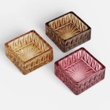 Set 3 Suporturi pentru Lumanari din Sticla, Maro-Roz-Bej, Forma Patrata, CMCLASS