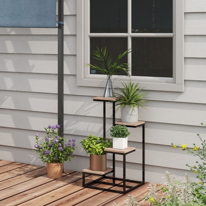 Outsunny Stand de Flori pe 4 Niveluri, Raft de Colt pentru Plante ...