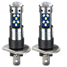 Set 2 becuri auto LED H1 cu lupa, 60W, 27 SMD, 12V, 6000K, BZRSH