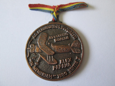 Rara! Medalia ,,In Memoriam&amp;#039;&amp;#039; Alex Papană 1980 ediția I-Aeronautica Bucuresti foto