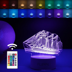 Lampa LED decorativa, Flippy, 3D, Vapor, cu telecomanda, doua moduri de alimentare USB si baterii, 20 cm inaltime, din material acril si lumina multic