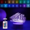 Lampa LED decorativa, Flippy, 3D, Vapor, cu telecomanda, doua moduri de alimentare USB si baterii, 20 cm inaltime, din material acril si lumina multic