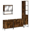 Set mobilier de baie, 4 piese, stejar fumuriu, lemn prelucrat