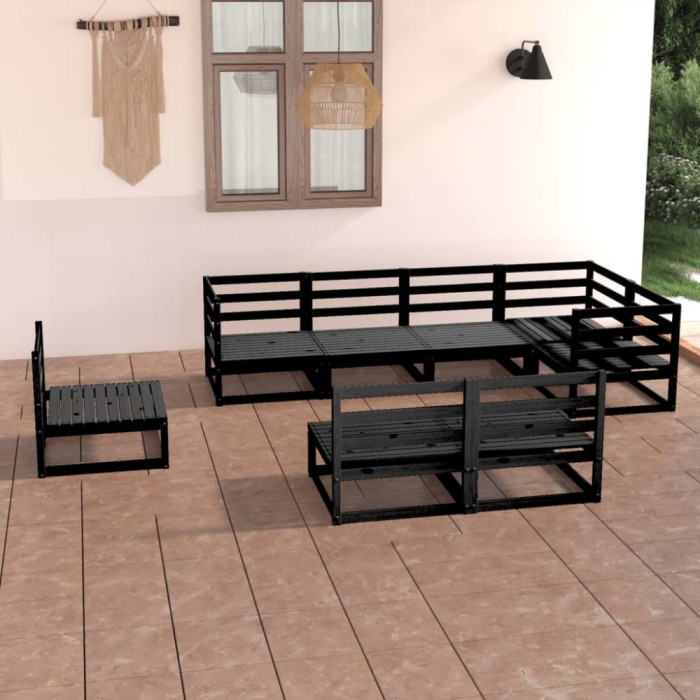 Gossi set mobilier de gradina, 8 piese, negru, lemn masiv de pin