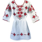 Cumpara ieftin Rochie traditionala alba pentru fetite cu motiv geometric - RTF13