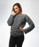 Pulover dama gri tricotat manual, L, M, S, XL, XS, Onibon