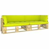 Canapea din paleți 2 locuri, cu perne, lemn de pin verde tratat