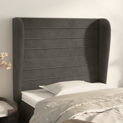 vidaXL Tăblie de pat cu aripioare gri &amp;icirc;nchis 83x23x118/128 cm catifea 3118127 foto