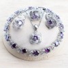 Set bijuterii placate cu argint 925, cu cristale de zirconiu violet-ametist, Alama
