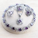 Set bijuterii placate cu argint 925, cu cristale de zirconiu violet-ametist