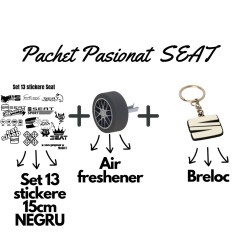 Set Cadou Pasionati SEAT , 13 Stickere Personalizate, Breloc 3D E i Air Freshener Roata 3D