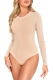 Bodysuit Femei Kefiyis M&acirc;neci Lungi Guler Rotund Dantelat Nude Marime M