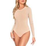 Bodysuit pentru femei Kefiyis, cu m&acirc;neci lungi și guler rotund