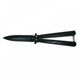 Cumpara ieftin Briceag Fluture Balisong 22.5cm Negru Otel, Cutit Butterfly Vanatoare, Trick-uri Flipping, ideallstore