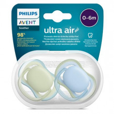 Set 2 suzete Philips-Avent SCF085/21, Ultra air pacifier 0-6 luni, Ortodontice, fara BPA (Bej/Albastru)