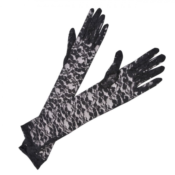 Mănuși Deghizare Dantelă Negru 48cm