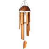 Clopotel de vant din bambus si coaja de cocos, confectionat manual, usor de instalat, sunet relaxant, 12 x 35 cm