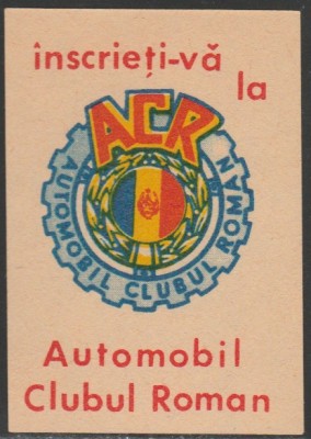 1971 Romania - Eticheta de chibrituri romanesti Automobil Clubul Roman / ACR foto