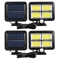 Set 2 becuri solare cu panou solar, iKlassQeer, 30 W, 120 LED COB, cu senzor de miscare si lumina, cablu 5 m, panou solar reglabil, rezistent la apa