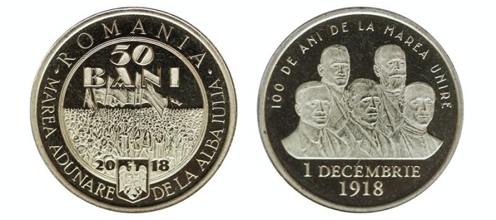 SV * Romania BNR 50 BANI 2018 * CENTENARUL MARII UNIRI 1918 * UNC din-fasic-in-capsula