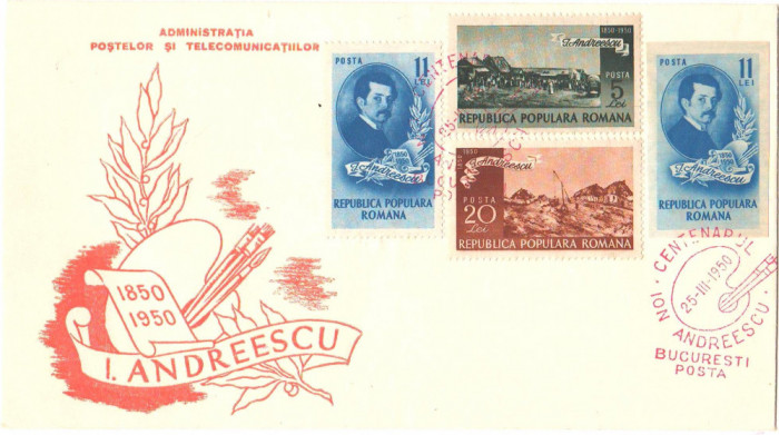 SV * Romania * FDC * CENTENAR NASTERE PICTOR ION ANDREESCU 1850 - 1950