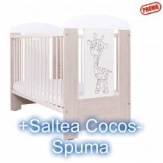 Patut Copii din Lemn Giraffe Light Grey+Saltea Cocos foto