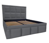 Pat tapitat Premium, 140/200 cm, gri cenusiu 246, cu somiera metalica rabatabila si spatiu de depozitare