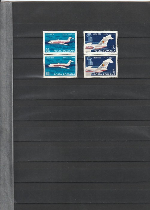 50 DE ANI DE AVIATIE CIVILA IN RO. ( LP 722 ) 1970 OBLITERATA PERECHE VERTICALA