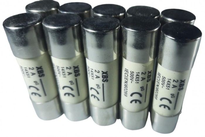 Set 10 sigurante fuzibile cilindrice ceramica 14x51 2A 500V AC gLgG