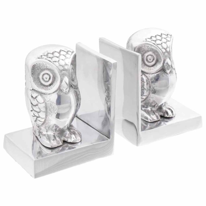 Suporturi cărți 2 buc., argintiu, 7x9x11 cm, aluminiu, bufniță