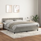Cumpara ieftin Gossi pat box spring cu saltea, gri deschis, 160x200 cm, catifea