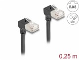 Cablu de retea RJ45 Cat.6A S/FTP Slim unghi 90 grade jos/jos 0.25m Negru, Delock 80297