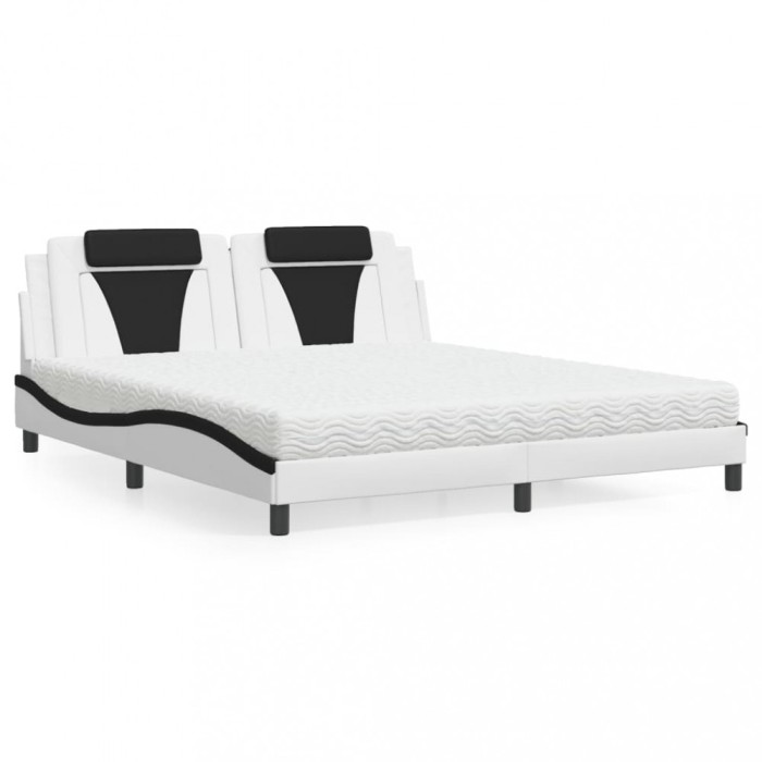 vidaXL Pat, Viana, cu saltea, alb și negru, 180x200 cm, piele ecologică 3208816