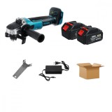 Set polizor unghiular fara fir cu 2 baterii, motor fara perii, 125mm, albastru/negru