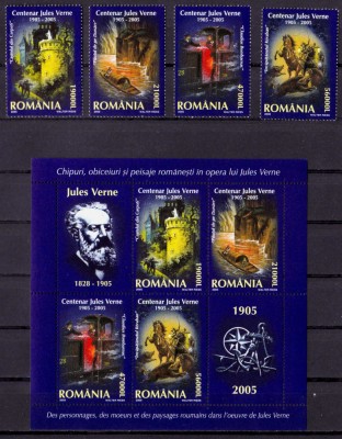 ✅RO 2005 ,LP 1678+a ,&amp;quot;Centenar Jules Verne 1905-2005 &amp;quot;, serie+colita 352, MNH foto