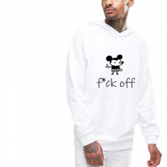 Hanorac Barbati Alb - f*ck off Mickey Mouse - S