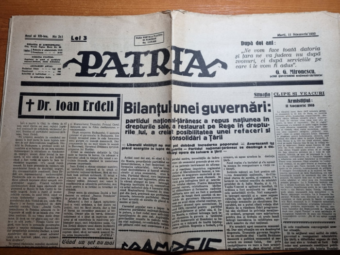 ziarul patria 11 noiembrie 1930-moartea lui ioan erdeli,principesa ileana