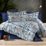 Cumpara ieftin Lenjerie pat dublu,bumbac ranforce,4 piese,albastru navy cu linii,RNFN251