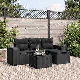 VidaXL Set mobilier de grădină cu perne, 5 piese, negru, poliratan