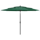 Cumpara ieftin Umbrela de gradina cu 3 niveluri, stalp aluminiu, verde, 3 m