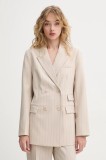 Bruuns Bazaar sacou culoarea bej, cu doua randuri de nasturi, cu imprimeu, BBW4413