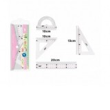 Set geometrie Main Paper, 4 piese, transparent, raportor, 2 echere, rigla 20 cm, blister roz