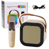 Set karaoke cu boxa si microfon wireless K12 RGB, bluetooth, bej, Lean 24547